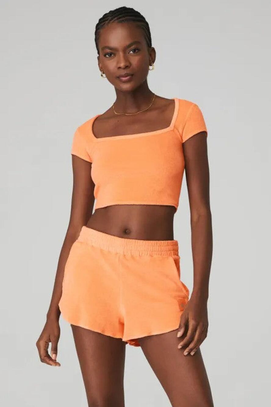 Alo Yoga Terry Beachside Short Sleeve Top- Xs Cantaloupe